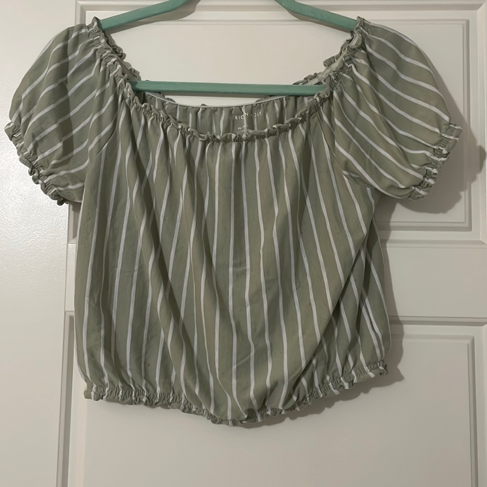 Green and white off the shoulder top